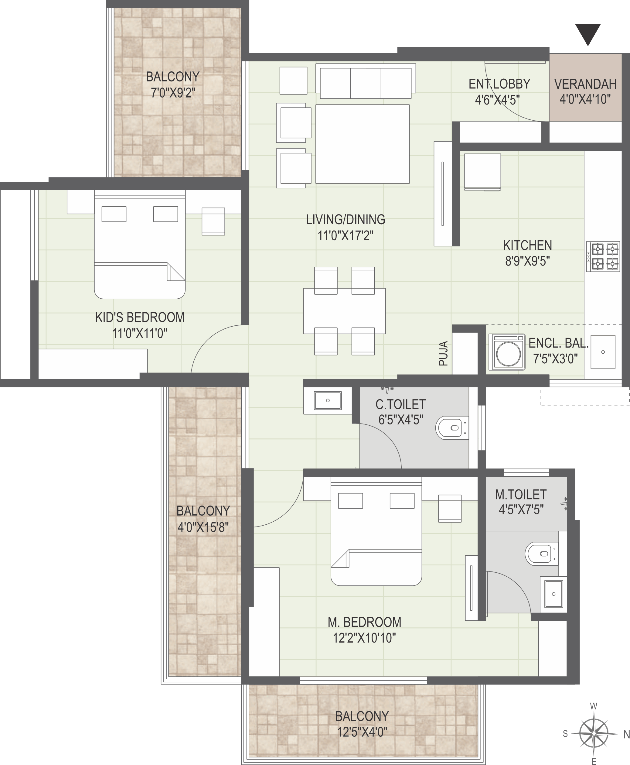 2 BHK Floor Plan