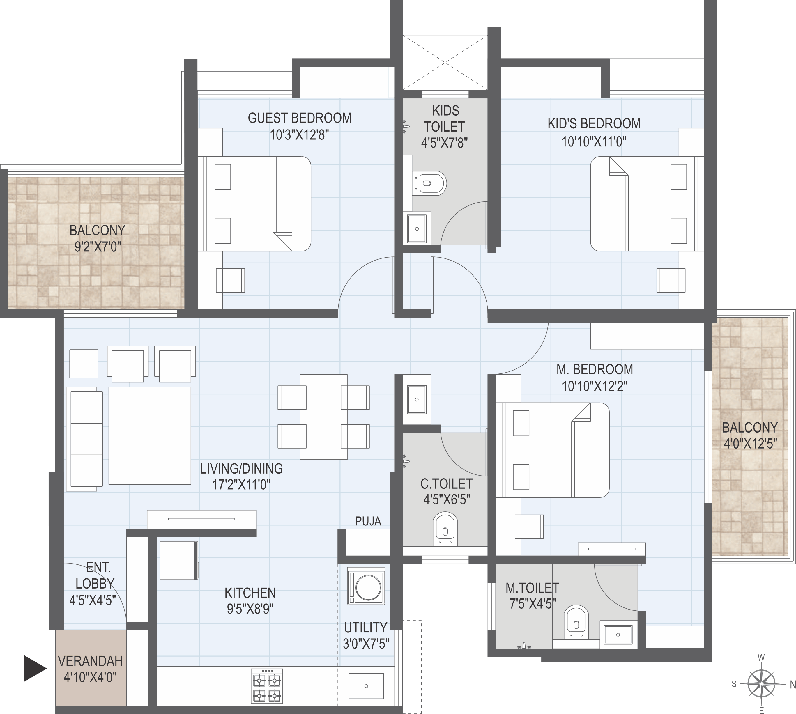 3 BHK Floor Plan